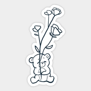 Cute teddy bear holding flowers Sticker